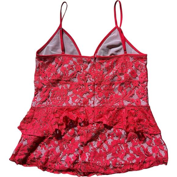 French Connection Red Lace Peplum Camisole Blouse - Picture 2 of 3